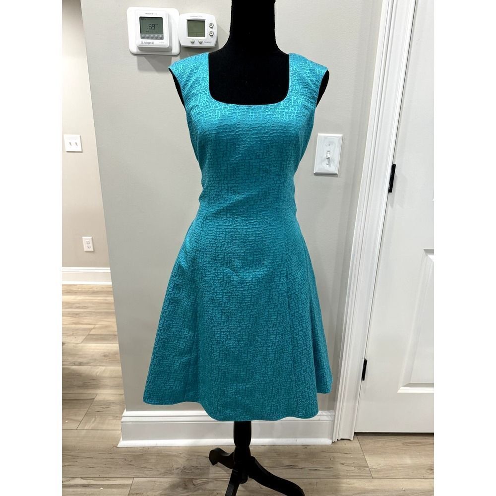 Badgley Mischka Teal Formal Dress With Bow Silk Blend Party Prom - Size 6